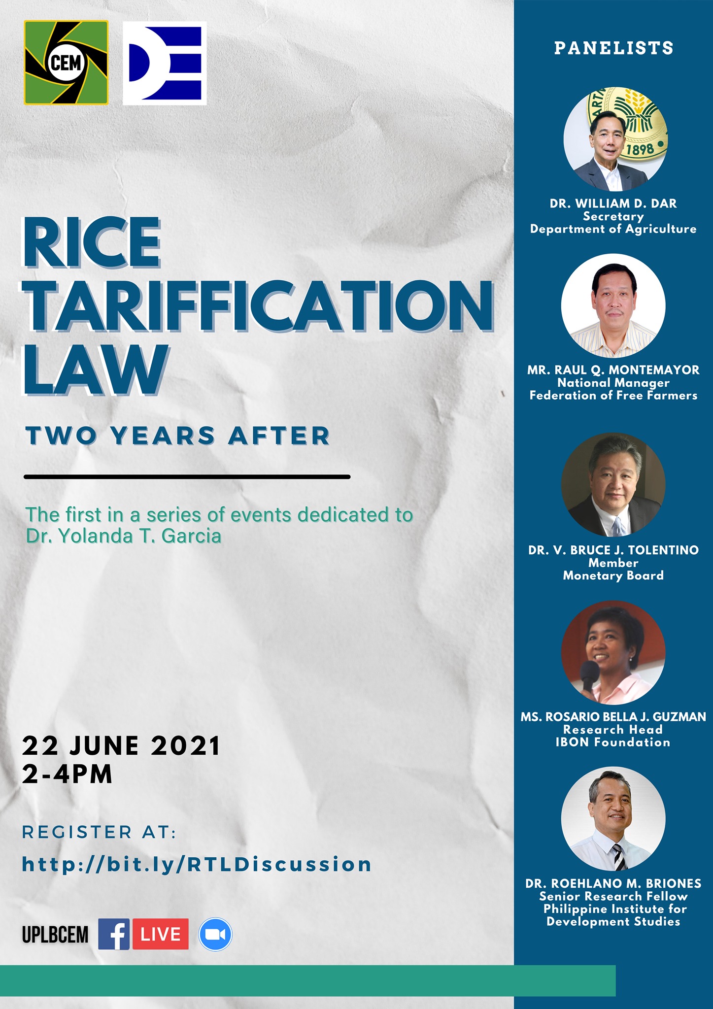 Rice Tariffication Law: Two Years After.            A Panel Discussion Series by the Department of Economics