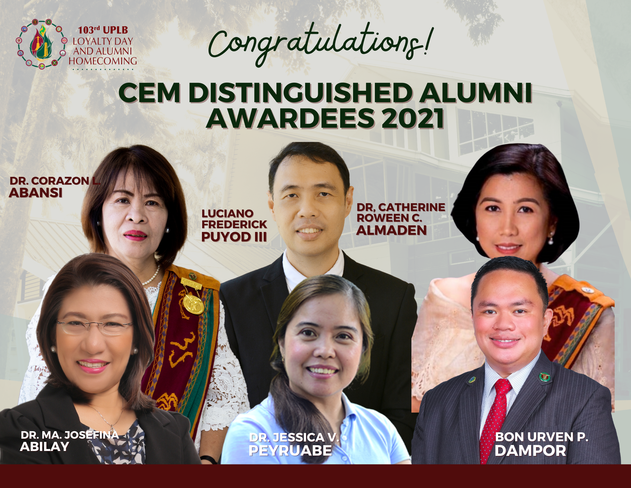 Six Alumni Awarded as  CEM Distinguished Alumni Awardees for UPLB's 103rd Loyalty Day